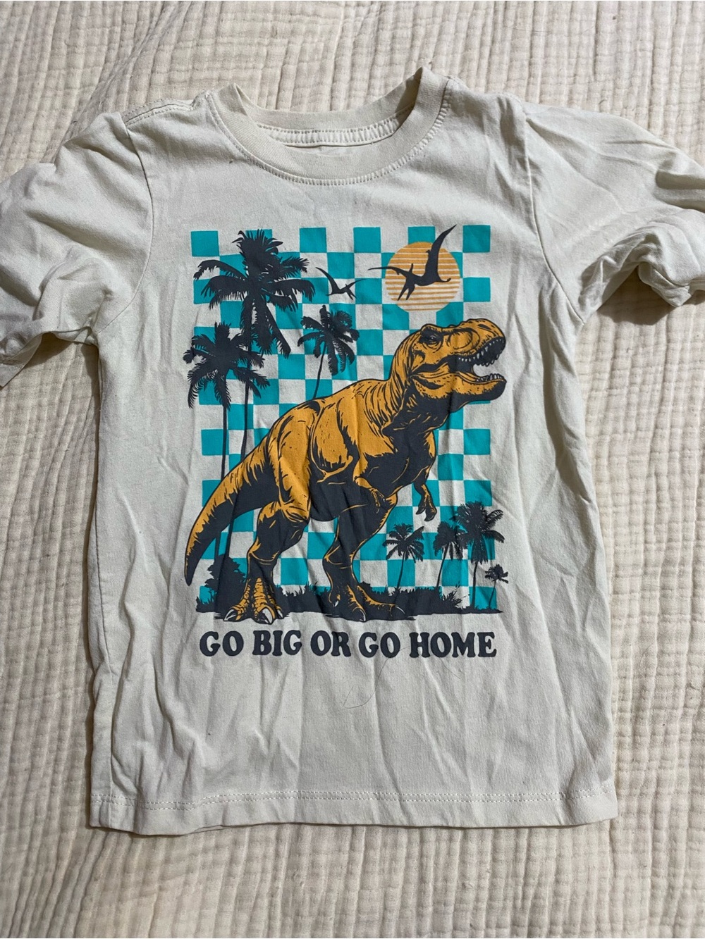 wonder nation White Tee with Yellow & Teal Dinosaur Graphic